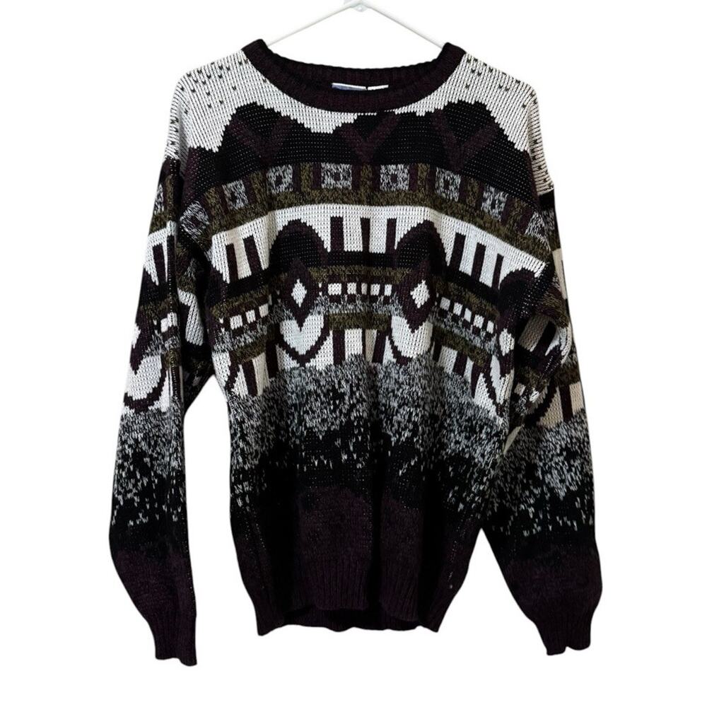 Todays News‎ Sweater Mens Size Medium Multicolor Geometric Knit 90’s Classic VTG